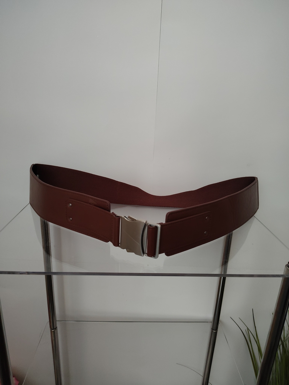 Wide Brown Women's Elastic Waist Belt with Silver Buckle